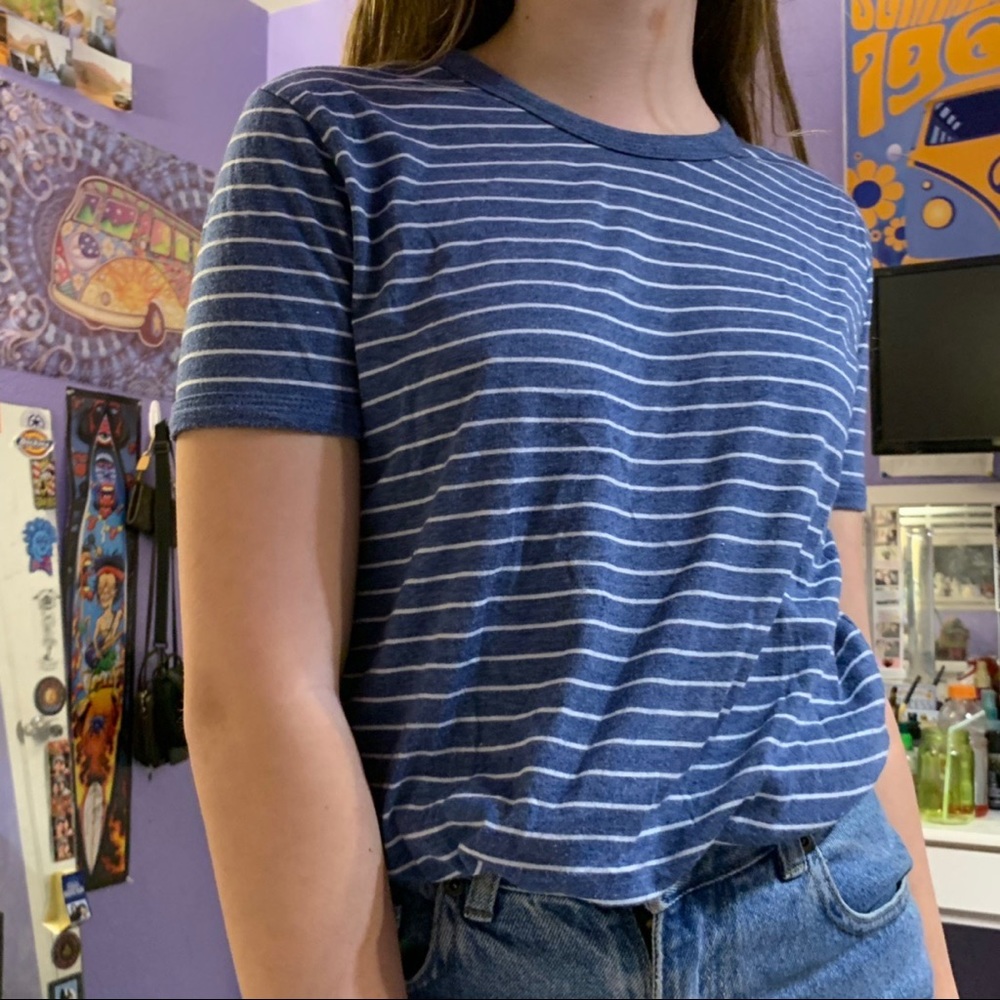 Blue Stripped Ringer Tee🌧